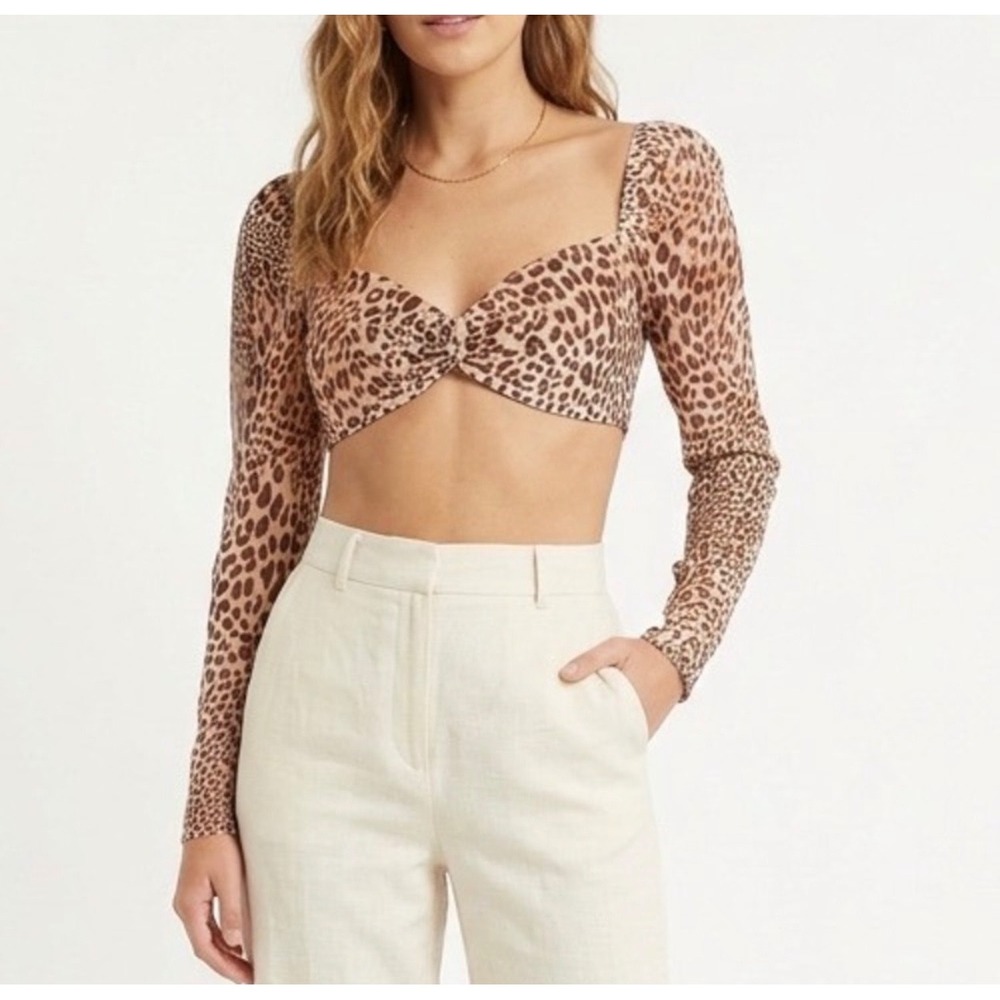 Naked wardrobe Leopard Print Sweetheart Long Sleeve Crop Top Large